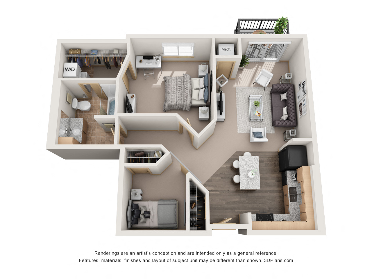 Floor plan for 1 bed, 1 bath, 813 sqft